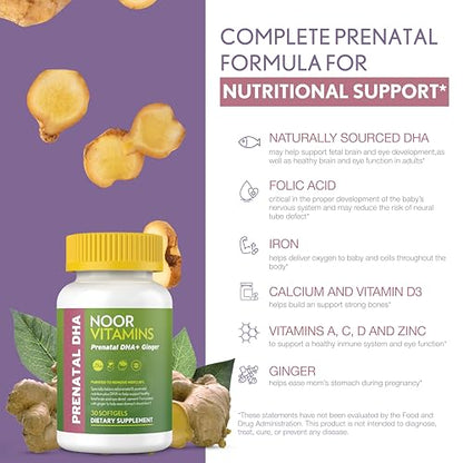 Noor Vitamins Halal Prenatal Vitamins with DHA and Folic Acid, Essential Vitamins Noor Vitamins