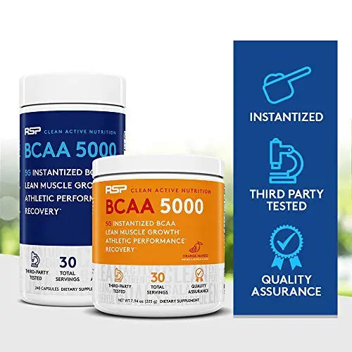 RSP BCAA 5000 (30 Serv), Premium BCAA Capsules for Post Workout Muscle Recovery RSP NUTRITION