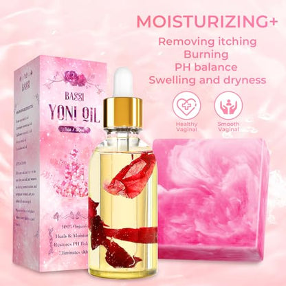 Yoni Soap Bars & Natural Yoni Oil Set, Natural Yoni Oil Vaginal Wash for Women Feminine Wash BASSI