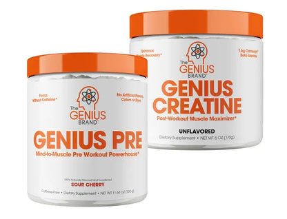 Genius Pre Workout Powder, Sour Cherry, and Genius Micronized Creatine Monohydrate The Genius Brand