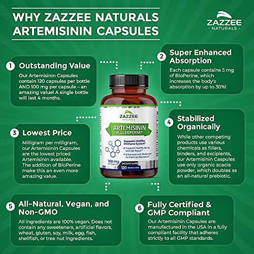 Zazzee High Absorption Artemisinin, 100 mg per Capsule, 120 Vegan Capsules, with 5 mg Zazzee