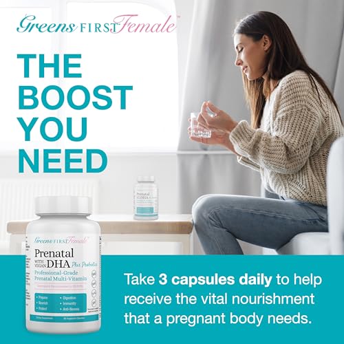Greens First Female Prenatal Vitamin with Vegan DHA - Pregnancy Multivitamin Supplement Greens First