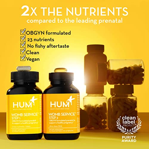 HUM Womb Service Prenatal & Postnatal Vitamins Combo Pack - OBGYN Formulated Vegan Prenatal HUM