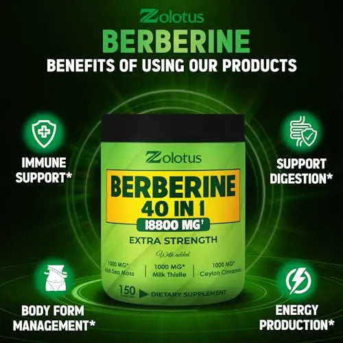 Zolotus 18800mg Berberine Supplement 40 in 1, with Sea Moss, Cinnamon, Milk Thistle Zolotus