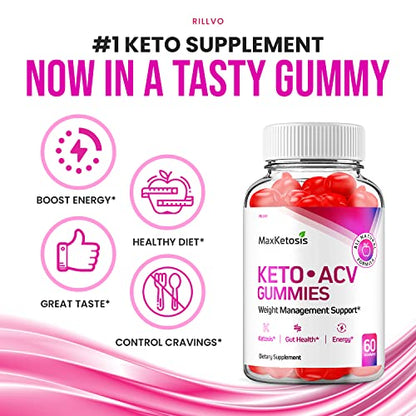 (2 Pack) Max Ketosis Keto ACV Gummies Max Ketosis Advanced Formula Apple Cider Vinegar Rillvo