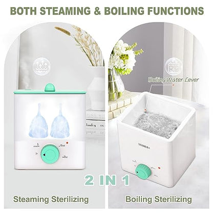 YTYOMUR Menstrual Cup Steamer Sterilizer with 2 Reusable Period Cups, Menstrual Cups Cleaner YTYOMUR