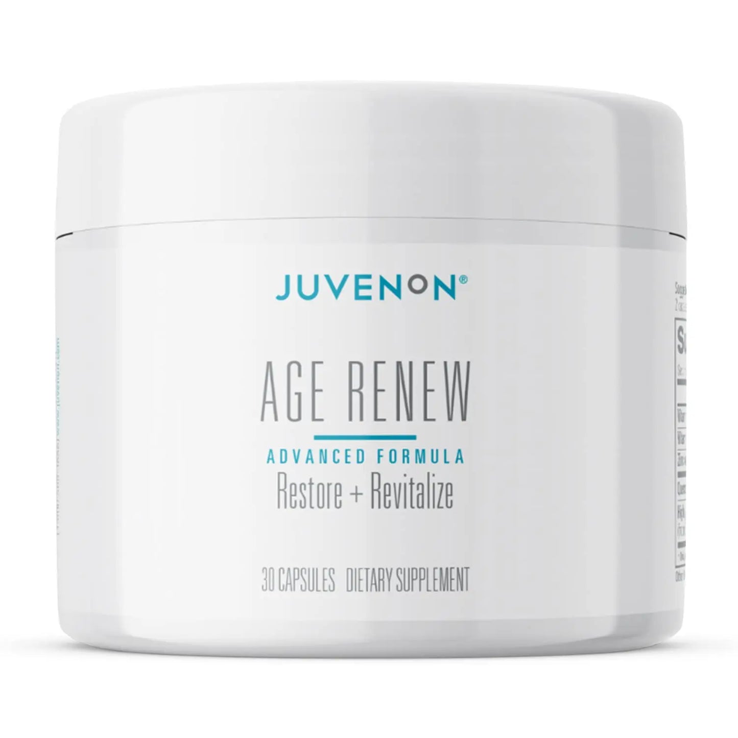 Juvenon Age Renew supplement jar on a white background