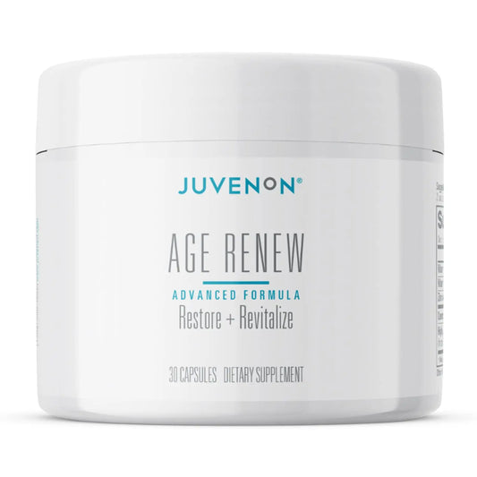 Juvenon Age Renew supplement jar on a white background