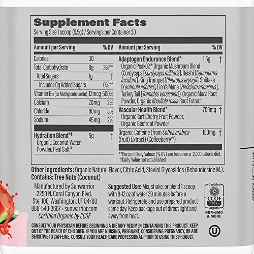 Sunwarrior Plant-Based Preworkout Powder Hydration Blend | Coconut Water Mushroom Sunwarrior