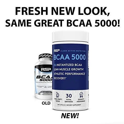 RSP BCAA 5000 (30 Serv), Premium BCAA Capsules for Post Workout Muscle Recovery RSP NUTRITION