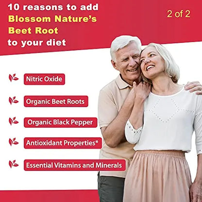 Organic Beet Root Powder 1350mg with Black Pepper-Nitric Oxide Booster, Digestive System Blossom Nature