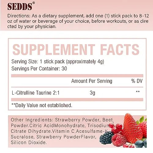 SEDDS L-Citrulline Taurine 2:1, Strawberry-Flavored L Citrulline Powder Citrulline Supplements SEDDS