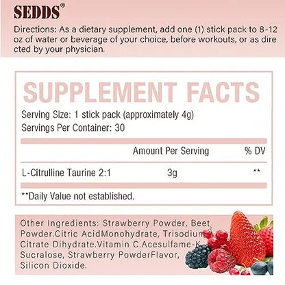 SEDDS L-Citrulline Taurine 2:1, Strawberry-Flavored L Citrulline Powder Citrulline Supplements SEDDS