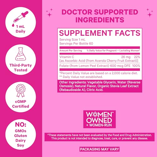 Pink Stork Liquid Folate: Whole-Food Vitamin B9 from Lemon Peels, Natural Folic Acid Pink Stork