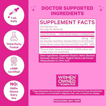 Pink Stork Liquid Folate: Whole-Food Vitamin B9 from Lemon Peels, Natural Folic Acid Pink Stork