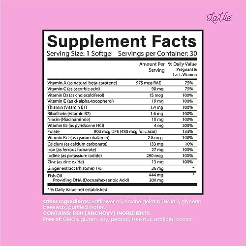 LaVie Prenatal Vitamins with Ginger, DHA, Folic Acid, & Iron - Pregnancy Must Haves for Baby's LaVie