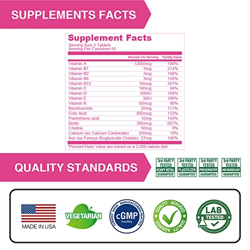 Lovita Prenatal Vitamins with Iron 27 mg, Folic Acid 800mcg & Calcium, Vegan Prenatal Vitamins Lovita