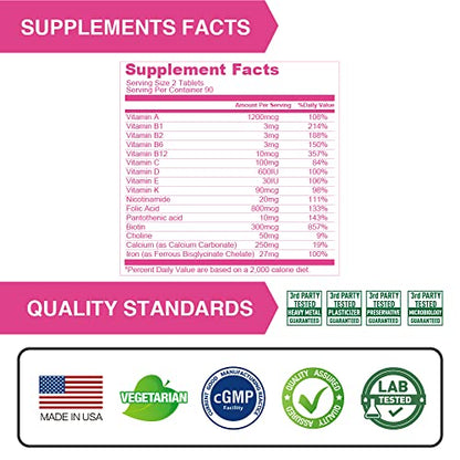 Lovita Prenatal Vitamins with Iron 27 mg, Folic Acid 800mcg & Calcium, Vegan Prenatal Vitamins Lovita