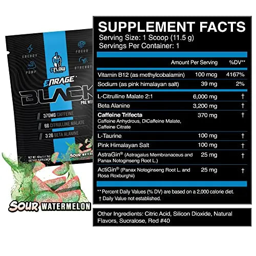 eFlow Nutrition ENRAGE Black Preworkout Sample Packs - Travel Packs - High Stim Energy eFlow Nutrition