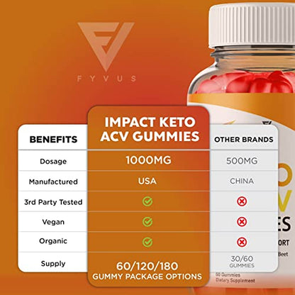 (2 Pack) Impact Keto Gummies for Weight Loss and Belly Fat Diet, AVC Keto ACV Advanced Fyvus