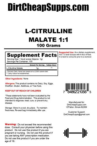 DirtCheapSupps L-Citrulline Malate 1:1 Powder 100g (Unflavored) DirtCheapSupps