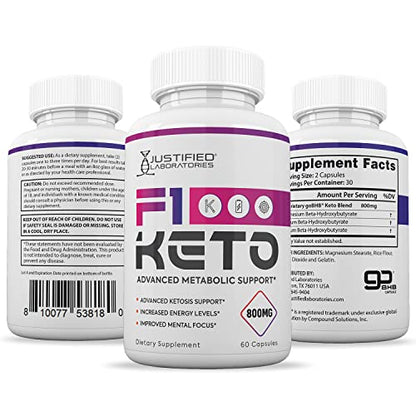 (3 Pack) F1 Keto Pills 800MG Includes goBHB Exogenous Ketones Advanced Ketosis Justified Laboratories