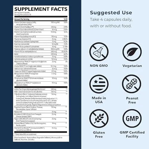 LifeSeasons Men's Multivitamin – High Potency with 21 Vitamins & Minerals, PureWay-C®, NAD+, Active B-Vitamins, TRAACS® Chelates, enXtra® for Energy, Probiotics & Mushrooms – 120 Veg Capsules LifeSeasons buy supplements Au