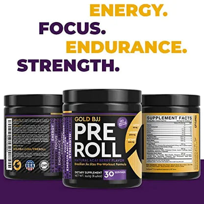 Gold BJJ PreRoll - Jiu Jitsu Pre Workout Supplement for Energy, Focus, and Endurance Gold BJJ