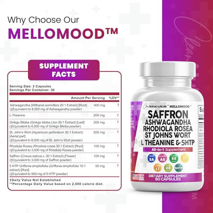 Clean Saffron Supplements with Ashwagandha 8000mg - Mood Support with L-Theanine Clean NutraceuticalsBuy Supplements Australia