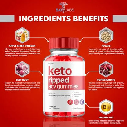 (2 Pack) Keto Ripped ACV Gummies Advanced Weight Loss, Keto Ripped Keto + ACV Gumm S.O Labs