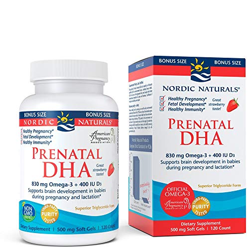 Nordic Naturals Prenatal DHA, Strawberry - 120 Soft Gels - 830 mg Omega-3 + 400 IU Vitamin D3 Nordic Naturals