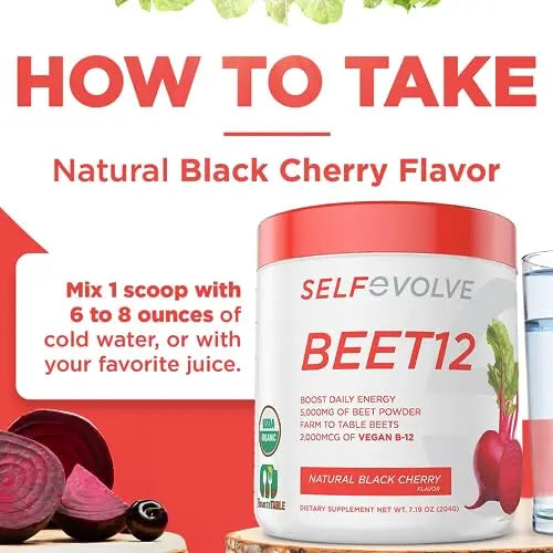 selfevolve Beet12 - Organic Beet Root Powder Enhanced with Vitamin B12, Nitric Oxide Booster selfevolve