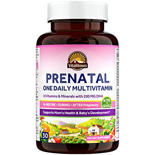 VITALITOWN Prenatal Vitamin, with Omega-3 DHA, Folate, Iron, VIT C, D3, Calcium, Zinc, Choline VITALITOWN