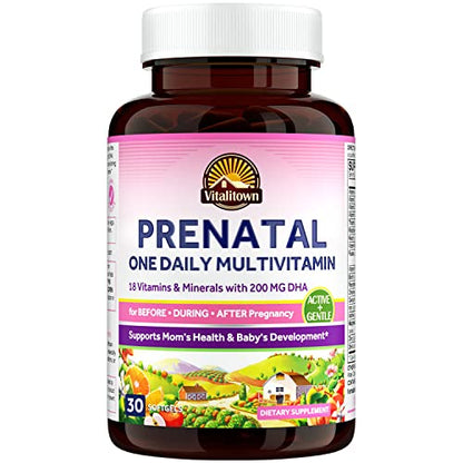 VITALITOWN Prenatal Vitamin, with Omega-3 DHA, Folate, Iron, VIT C, D3, Calcium, Zinc, Choline VITALITOWN