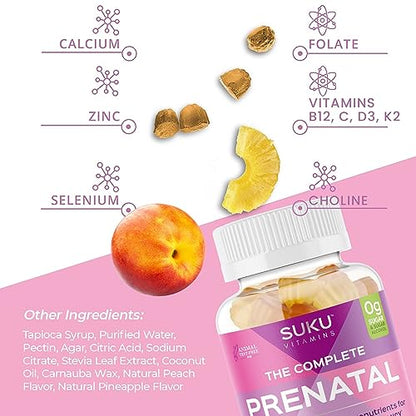 SUKU Vitamins - Complete Prenatal - Enriched with Calcium, Vitamin K2, Vitamin B12 SUKU Vitamins