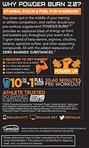 Rivalus Powder Burn 2.0 Pre Workout Supplement, Blue Raspberry, 0.89 Pounds Rivalus
