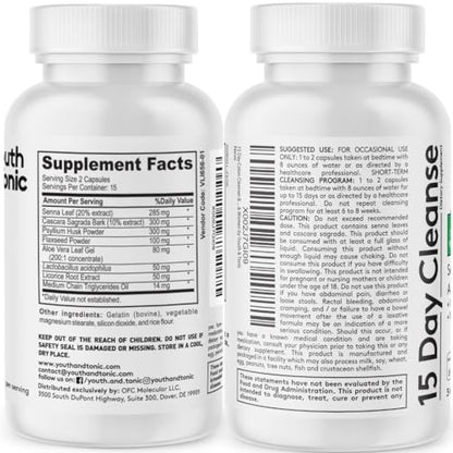 Youth & Tonic 15 Day Colon Cleanser & Detox for Waste Loss to Feel Lighter Youth & Tonic