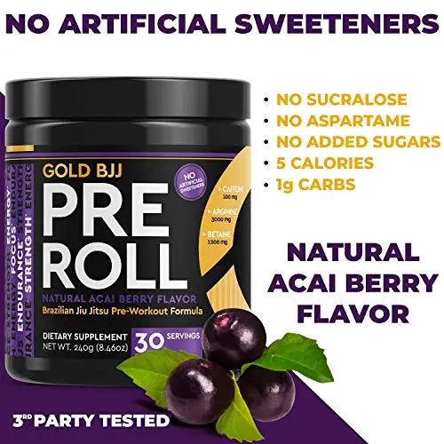 Gold BJJ PreRoll - Jiu Jitsu Pre Workout Supplement for Energy, Focus, and Endurance Gold BJJ