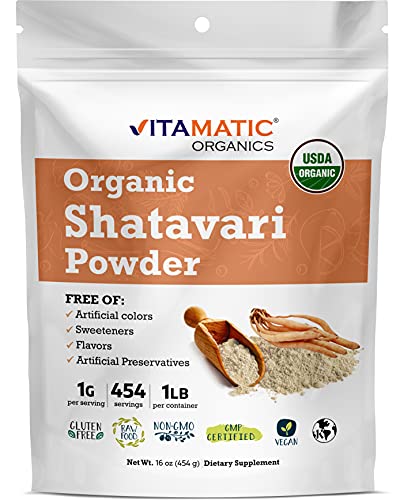 Vitamatic Certified USDA Organic Shatavari Powder 1 Pound (16 Ounce) Vitamatic