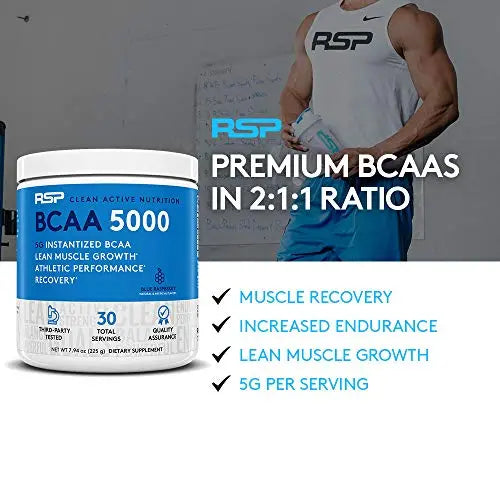 RSP BCAA 5000 (30 Serv), Premium BCAA Capsules for Post Workout Muscle Recovery RSP NUTRITION