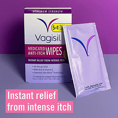 Vagisil Anti-Itch Medicated Wipes, Maximum Strength 12 ea (Pack of 6) VagisilBuy Supplements Australia
