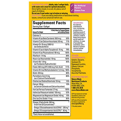 Nature Made Prenatal Multivitamin with Folic Acid, DHA and Choline, Dietary Supplement Nature Made