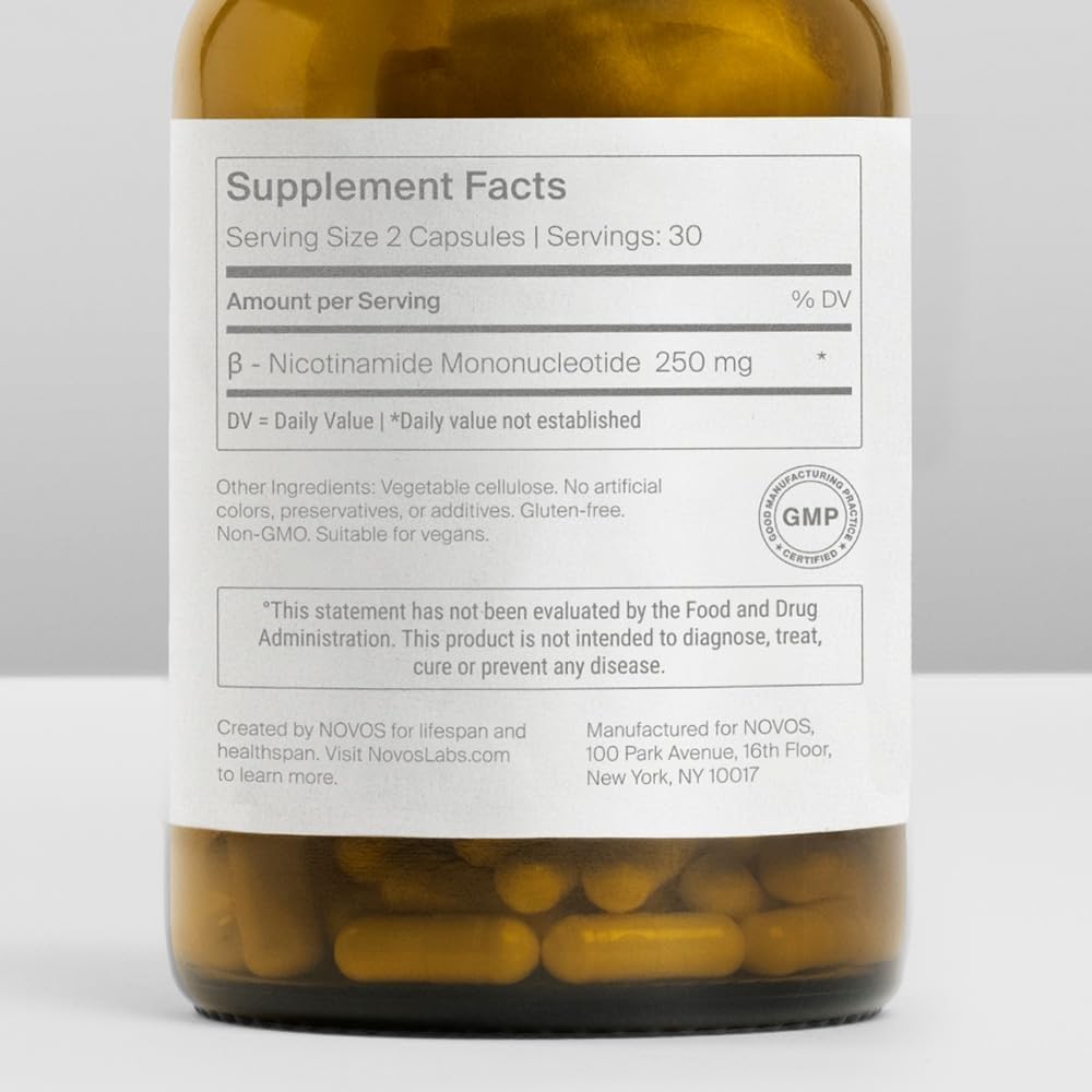 Novos Boost NMN - Contains 250 mg of High-Purity NMN, 60 Capsules, Supports Cellular Repair and DNA Protection, Boosts NAD+ NovosBuy Supplements Australia
