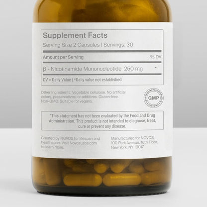 Novos Boost NMN - Contains 250 mg of High-Purity NMN, 60 Capsules, Supports Cellular Repair and DNA Protection, Boosts NAD+ NovosBuy Supplements Australia