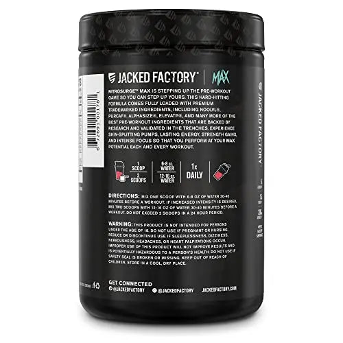Jacked Factory Nitrosurge Max Nootropic Pre Workout Powder - Premium Pre Workout Jacked Factory