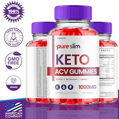 (3 Pack) Pure Slim Keto ACV Gummies, Pure Slim Keto ACV Advanced Weight Loss 1000 MG Titan Labs