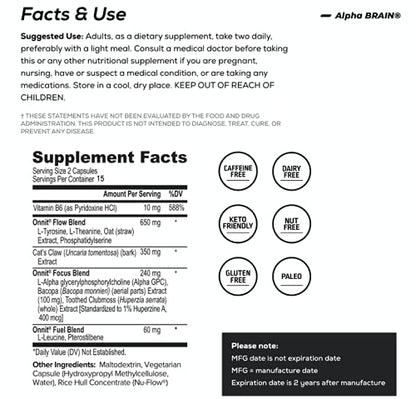 ONNIT Alpha Brain (60ct) - Over 1 Million Bottles Sold - Premium Nootropic Brain Supple ONNITBuy Supplements Australia