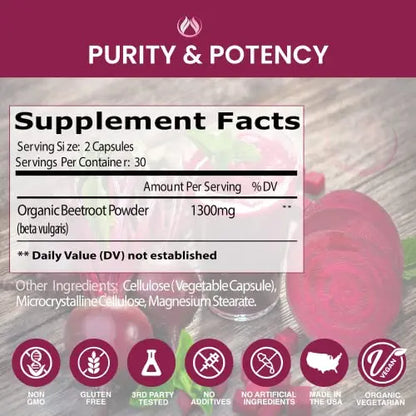 Beet Root Capsules Organic Beet Root Powder 1300mg | Natural Nitric Oxide Booster THE ENCLARE NUTRITION