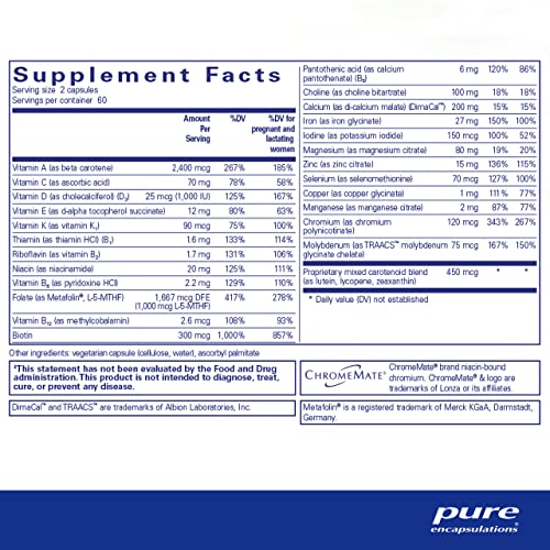 Pure Encapsulations PreNatal Nutrients - for Pregnancy & Lactation - Aids Energy & DNA Development Pure Encapsulations